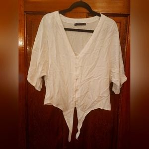 Abercrombie crop top button-up tie waist